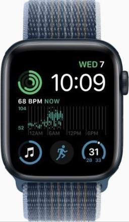 Apple Watch SE 2nd Gen (2022) (Cellular + GPS) - 32GB - 44mm - Midnight Aluminum Case with Storm Blue Textile Braided Sport Loop Band - Small/Medium Size