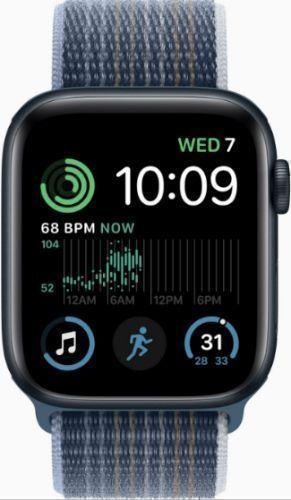 Apple Watch SE 2nd Gen (2022) (Cellular + GPS) - 32GB - 44mm - Midnight Aluminum Case with Storm Blue Textile Braided Sport Loop Band - Small/Medium Size