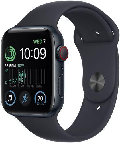 Apple Watch SE 2nd Gen (2022) (GPS) - 32GB - 44mm - Midnight Aluminum Case with Midnight Rubber Sport Band - Medium/Large Size