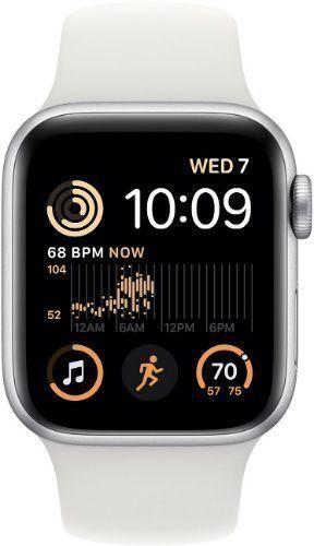 Apple  Watch SE 2nd Gen (2022) - 32GB - GPS - 44mm - Silver - Aluminum - White - Sport Band - Small/Medium Size - Rubber - Good