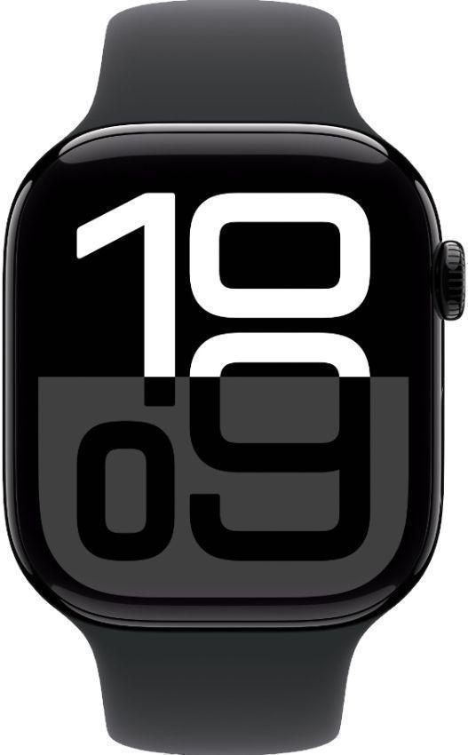 Apple  Watch Series 10 - 64GB - Jet Black-Aluminum-Sport Band-Black - Cellular + GPS - 46mm - Jet Black - Aluminum - Black - Sport Band - S/M Size - Rubber - Excellent
