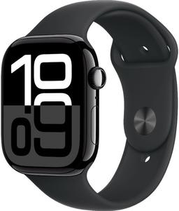 Apple Watch Series 10 (Cellular + GPS) - 64GB - 46mm - Jet Black Aluminum Case with Black Rubber Sport Band - S/M Size