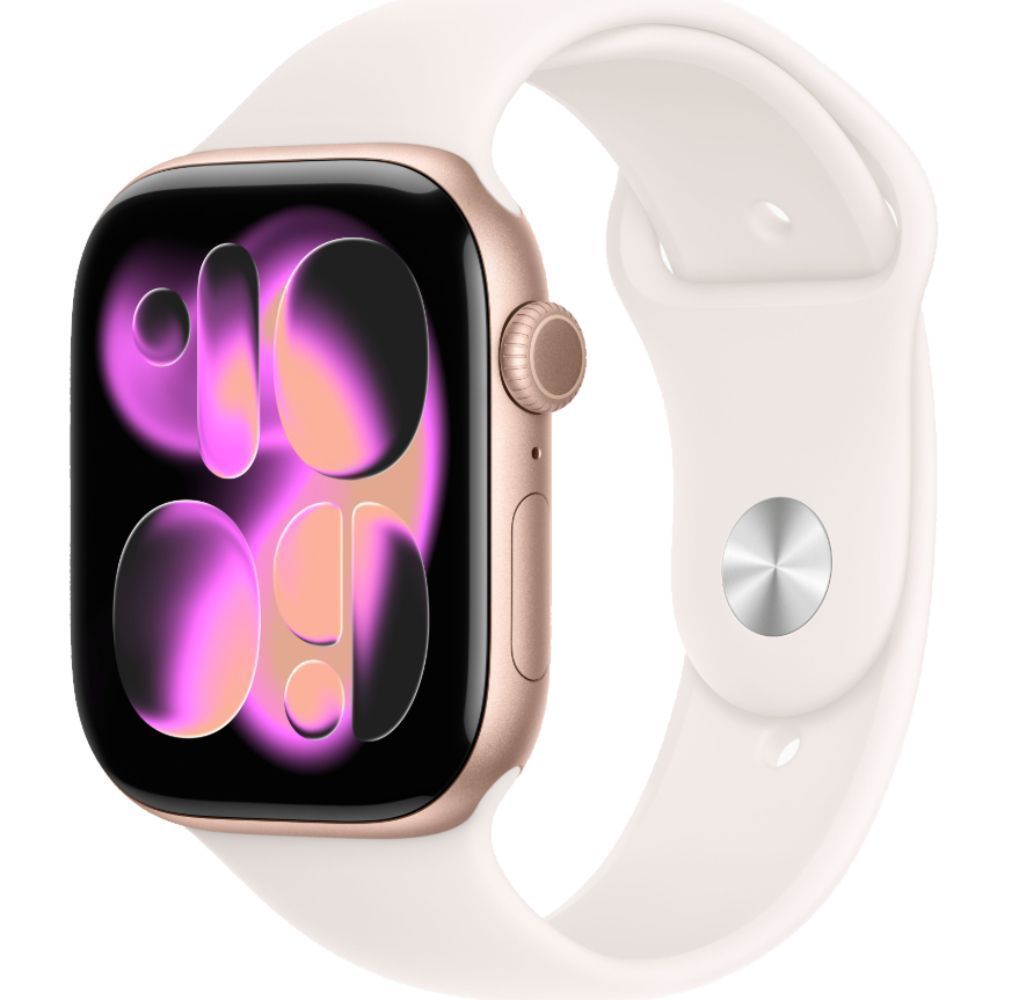 Apple Watch Series 11 (GPS) - 64GB - 42mm - Rose Gold Aluminum Case with Light Blush Silicone Sport Band - S/M Size