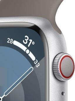 Apple Watch Series 9 (GPS) - 64GB - 45mm - Silver Aluminum Case with Clay Rubber Sport Band - Small/Medium Size