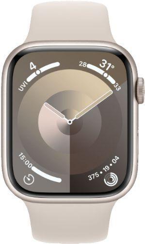 Apple  Watch Series 9 - 64GB - Starlight-Aluminum-Sport Band-Starlight - Cellular + GPS - 45mm - Starlight - Aluminum - Starlight - Sport Band - Small/Medium Size - Rubber - Excellent
