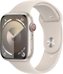 Apple Watch Series 9 (Cellular + GPS) - 64GB - 45mm - Starlight Aluminum Case with Starlight Rubber Sport Band - Small/Medium Size