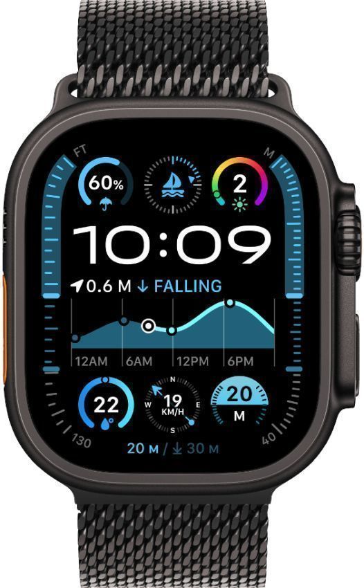 Apple Watch Ultra 2 (Cellular + GPS) - 64GB - 49mm - Black Titanium Case with Black Textile Titanium Milanese Loop Band - Medium Size