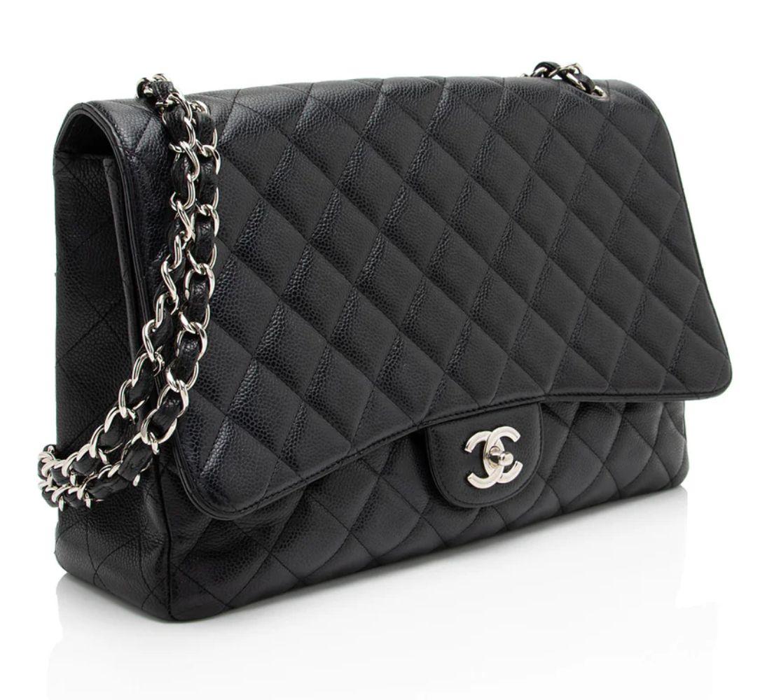 Refurbished Chanel Caviar Leather Classic Maxi Single Flap Bag - Reebelo Singapore