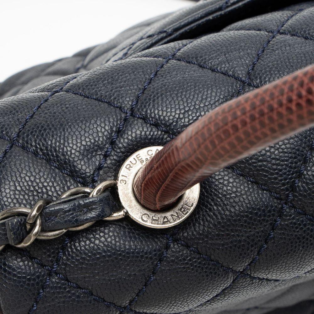Chanel Caviar Leather Lizard Coco Small Top Handle
