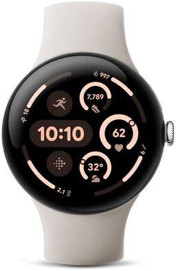 Google Pixel Watch 3 (Bluetooth) - 32GB - 45mm - Polished Silver 100% Recycled Aluminum Case with Porcelain Fluoroelastomer Active Band