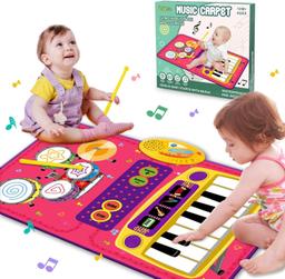 PRAGYM 2-in-1 Toddler Music Mat with Keyboard & Drum Toy