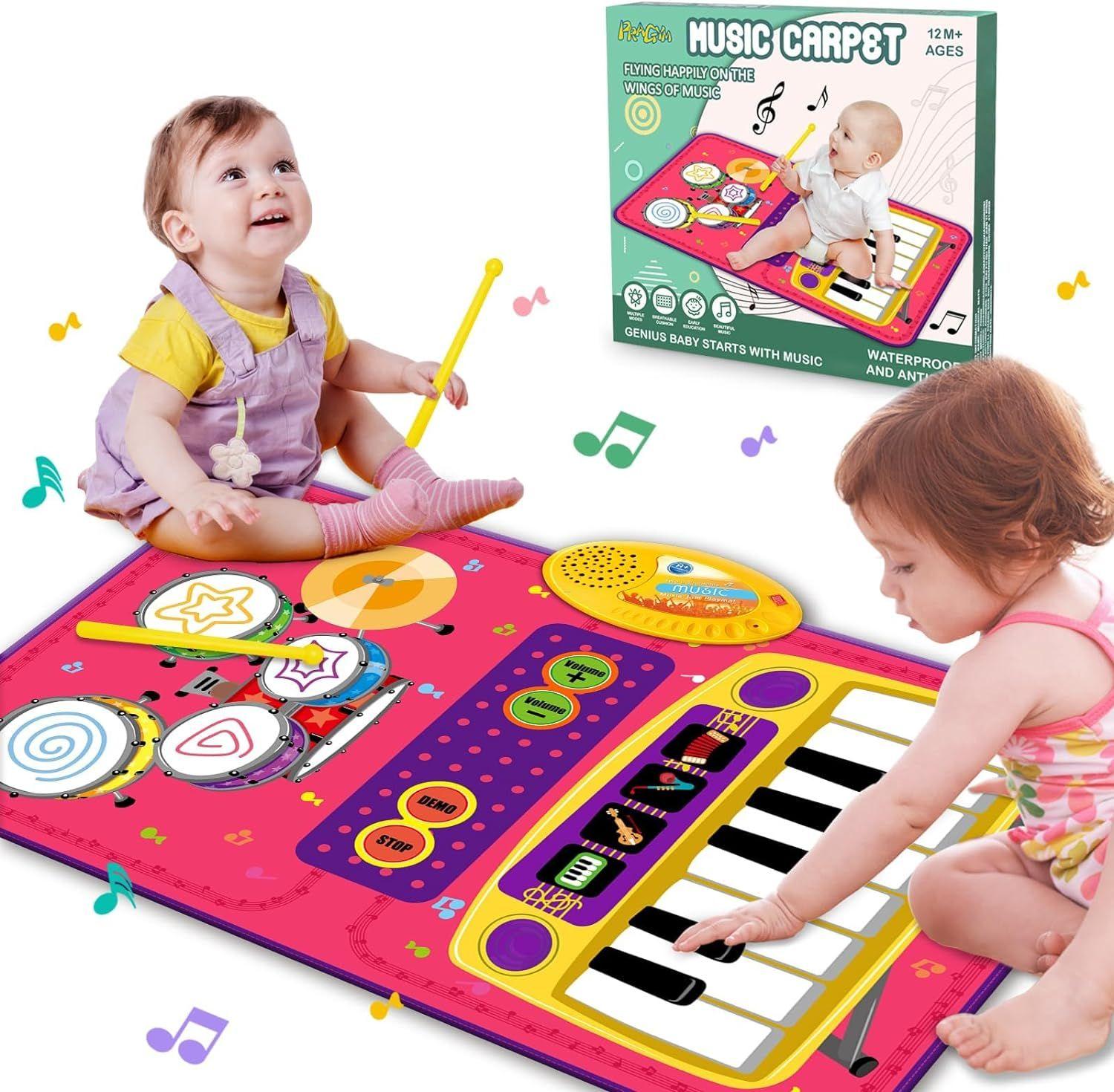 PRAGYM 2-in-1 Toddler Music Mat with Keyboard & Drum Toy