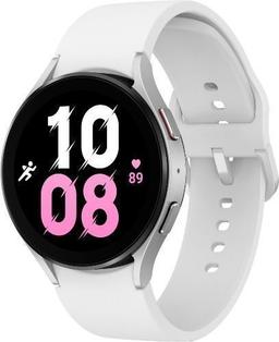 Samsung Galaxy Watch5 (Bluetooth + LTE) - 16GB - 44mm - Silver Aluminum Case with White Fluoroelastomer Sport Band