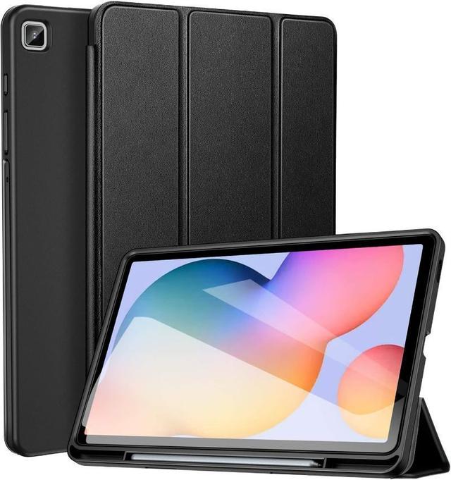 Trifold PU Leather Stand Protective Flip Tablet Case with Stylus Slot for Galaxy Tab S6 Lite (2020 / 2022) in Black in Brand New condition