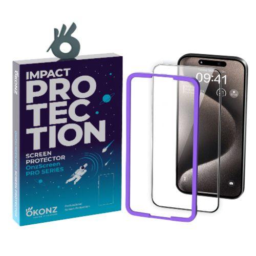 Okonz  OnzScreen Pro Series Tempered Glass Screen Protector Full Coverage for iPhone 15 Pro - Clear - Brand New