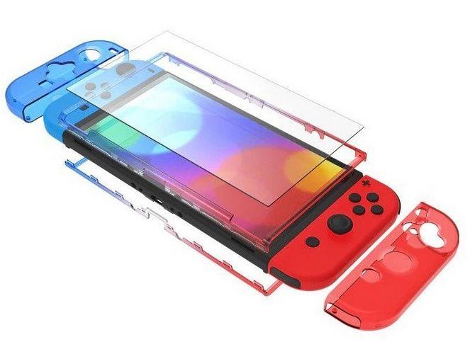 Nyko  Thin Case for Nintendo Switch OLED + Tempered Glass Screen Protector (Neon Blue/Red)  - Default - Brand New