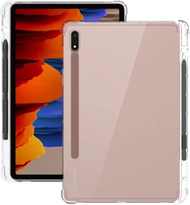Shockproof Transparent Tablet Case with S Pen Holder for Galaxy Tab S7+/ S8+ - Clear - Brand New