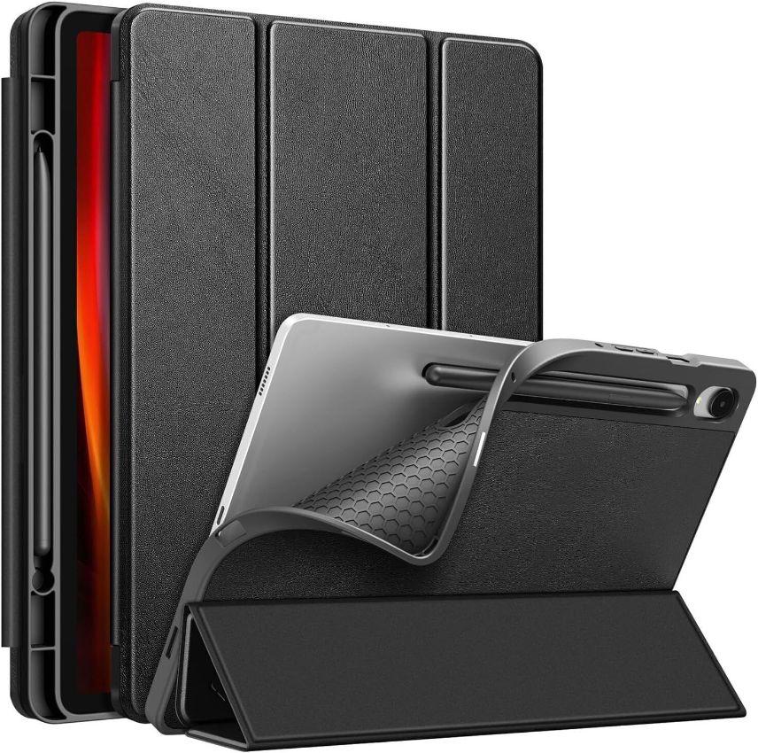 Trifold Flip Cover Tablet Case with Built-in Stylus Slot for Galaxy Tab S9+ 2023 - Black - Brand New